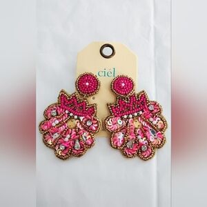 Pink and Gold Beaded Earrings